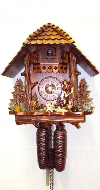 Kuckucksuhr 8-Tage-Werk "Baumstamm, Holzhauer" 