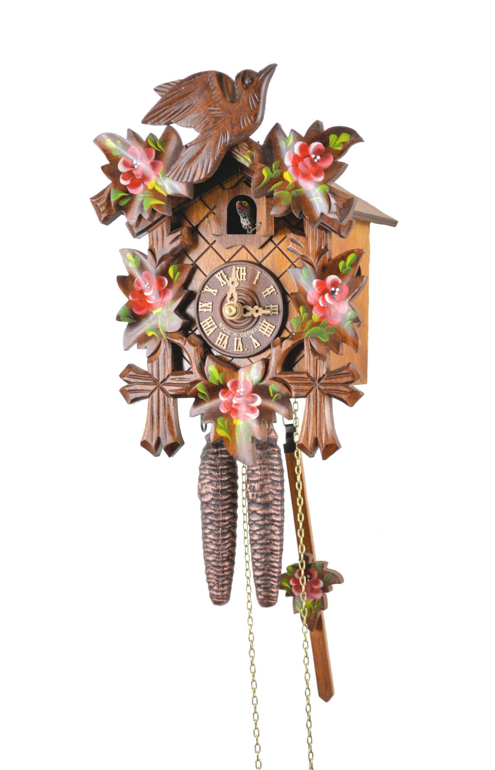 Kuckucksuhr 5-Laub, Vogel, Rosen – Bild 2