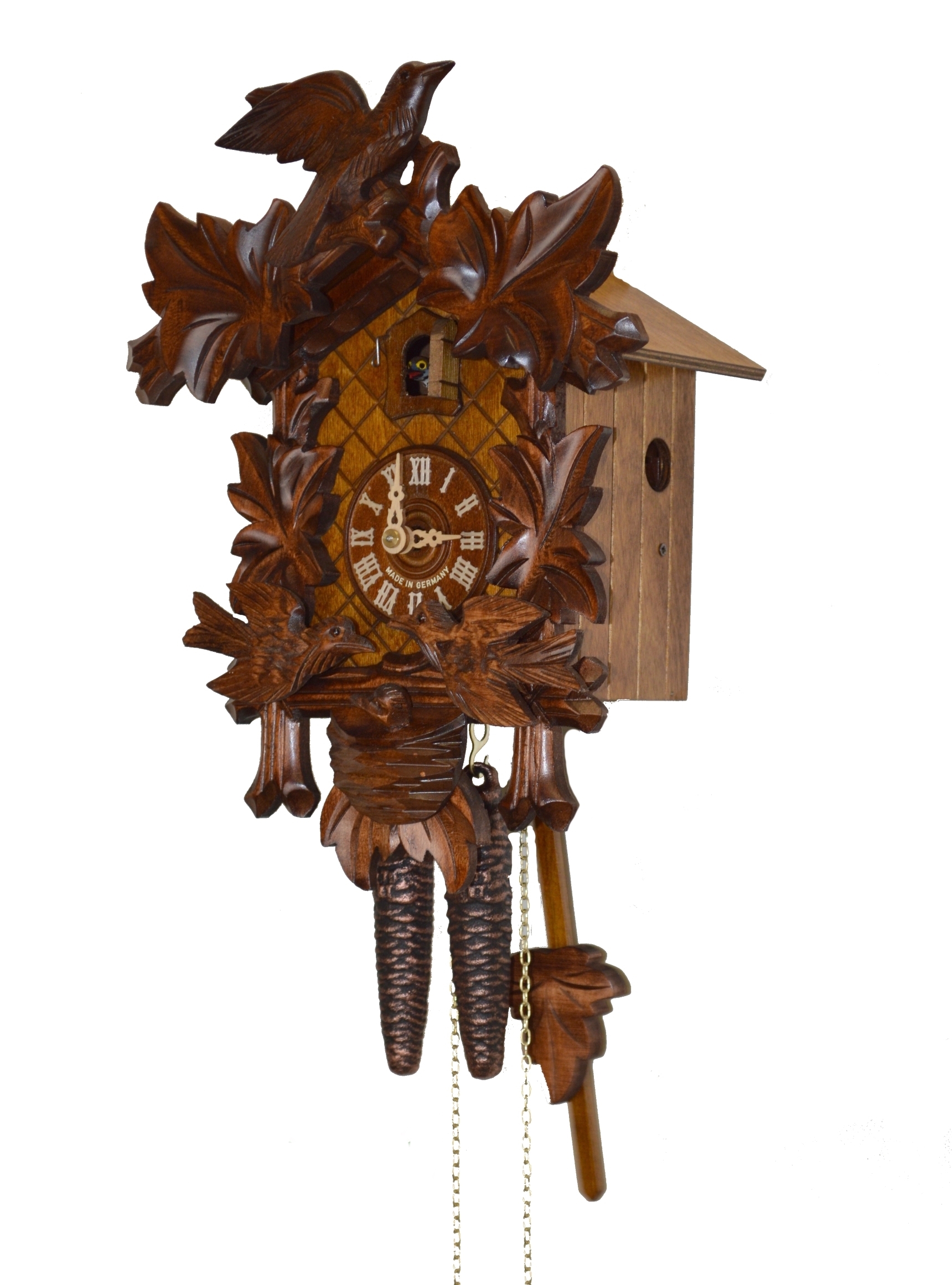 Kuckucksuhr "4-Laub, Wippende Vögel, Nest" – Bild 2