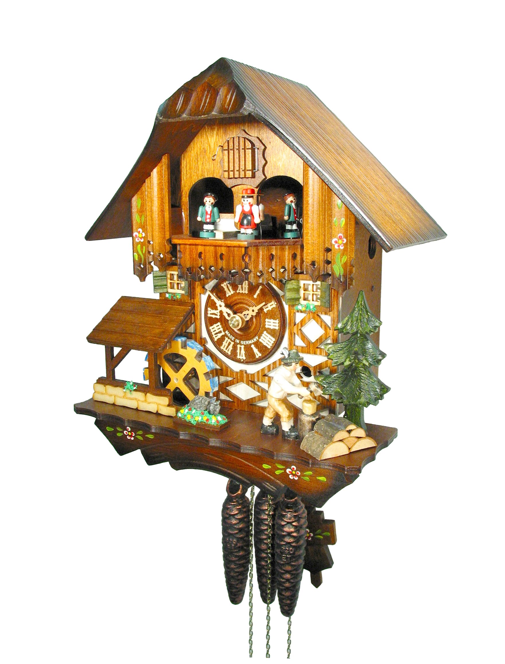 Kuckucksuhr "Schwarzwaldhaus, Mühlrad, Holzhacker" – Bild 2