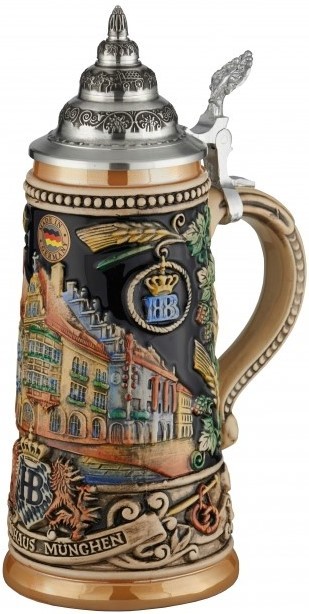 HB Reliefkrug 0.25 Ltr., kobalt, bemalt, Zinndeckel – Bild 3