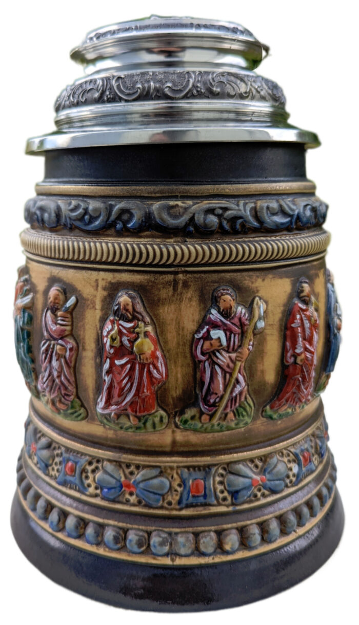 Apostel Krug 1 Liter, bunt bemalt, Pracht-Zinndeckel – Bild 3