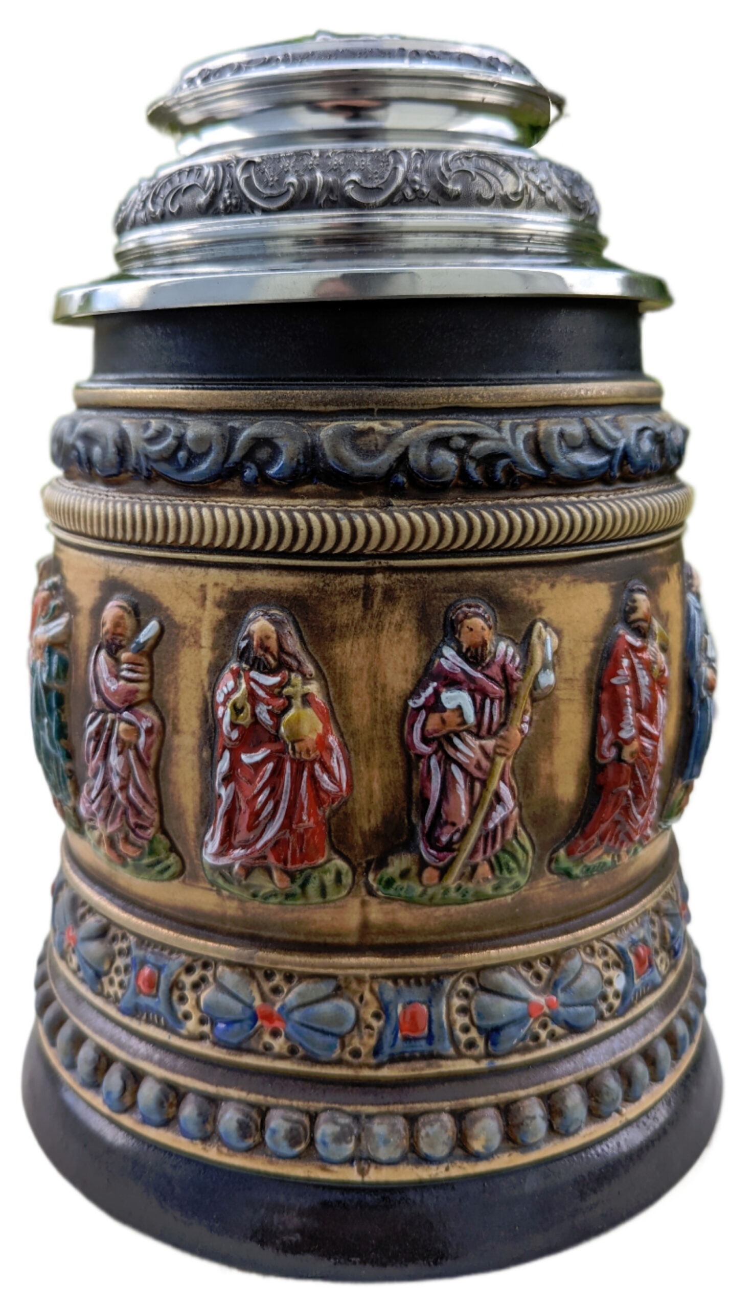 Apostel Krug 1 Liter, bunt bemalt, Pracht-Zinndeckel – Bild 3