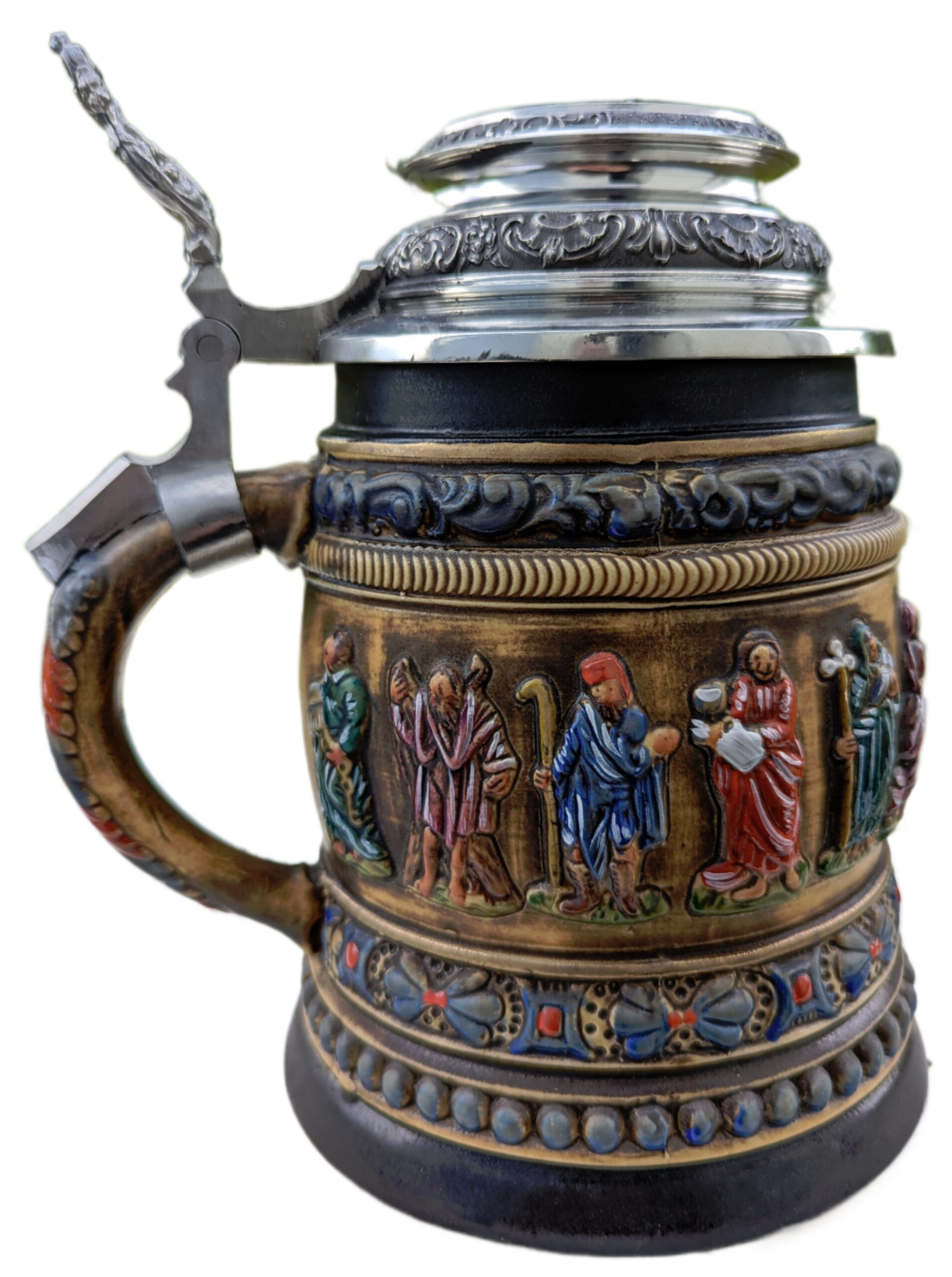 Apostel Krug 1 Liter, bunt bemalt, Pracht-Zinndeckel