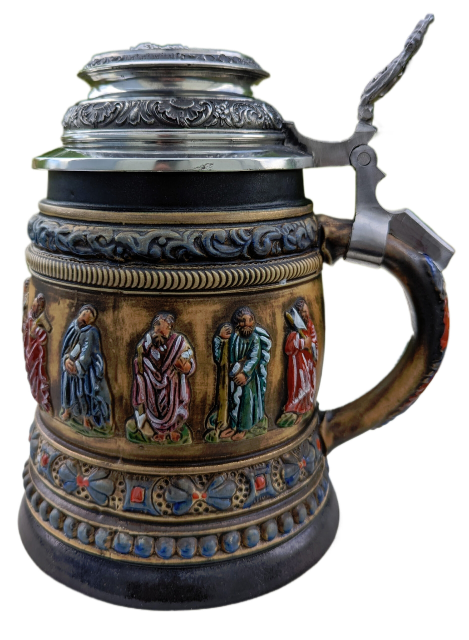 Apostel Krug 1 Liter, bunt bemalt, Pracht-Zinndeckel – Bild 4