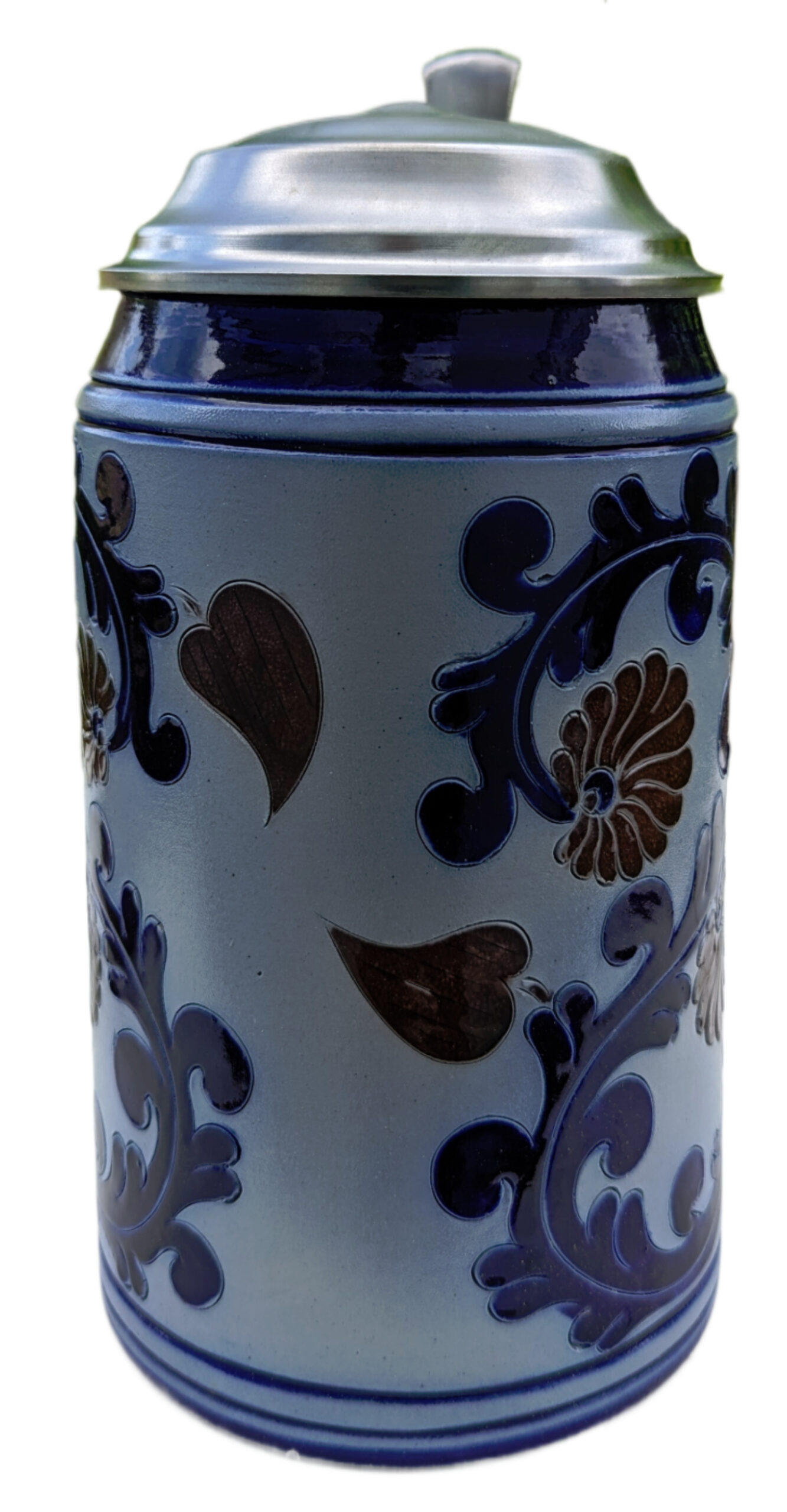 Krug mit Salzglasurdekor, schwerer Zinndeckel, von ca. 1970 – Bild 3