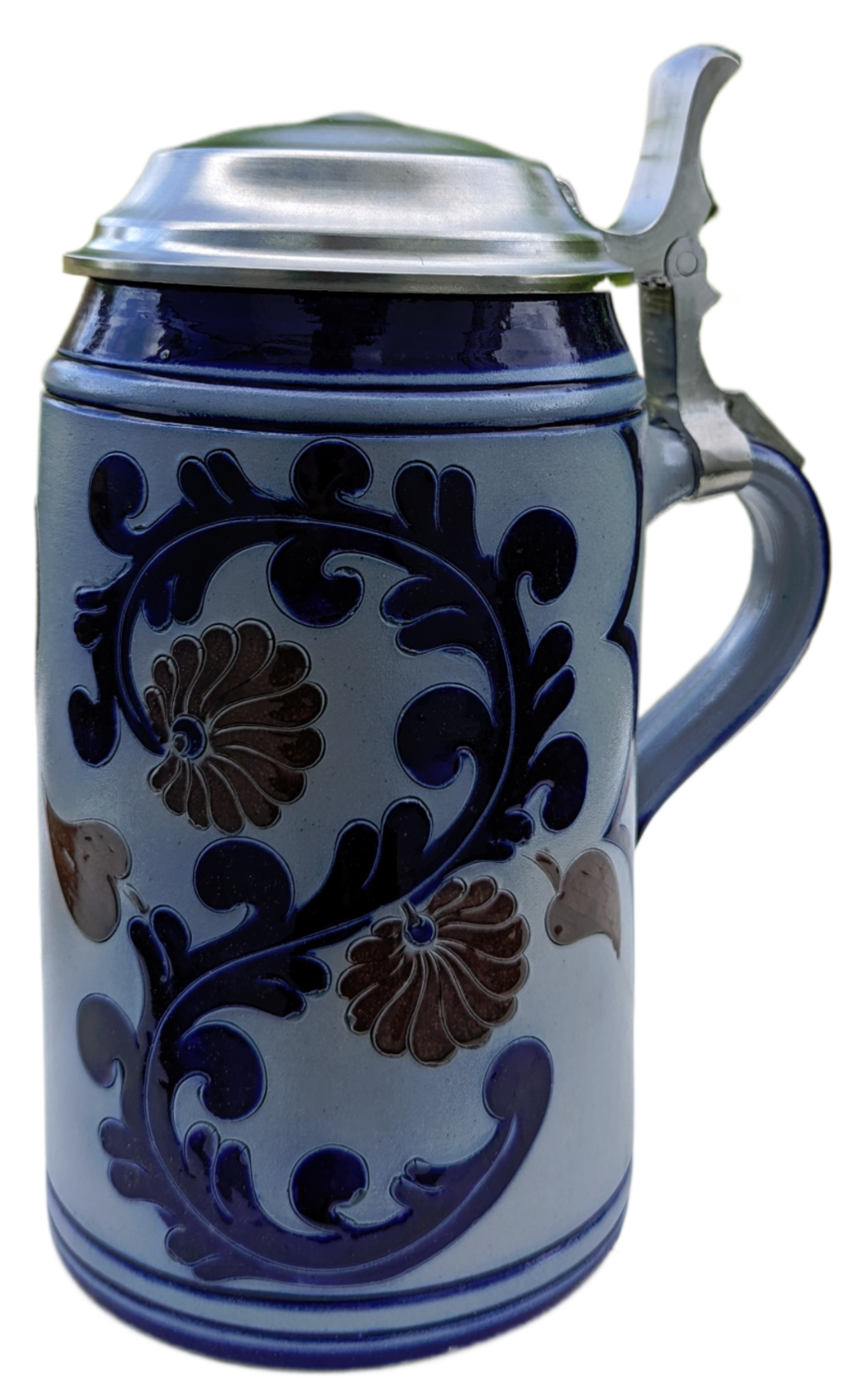 Krug mit Salzglasurdekor, schwerer Zinndeckel, von ca. 1970 – Bild 4