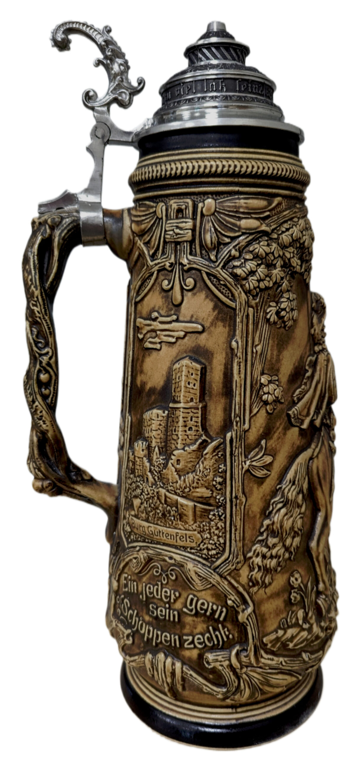 Landsknecht Krug Patina-Braun, 3 Liter mit Pracht-Zinndeckel – Bild 4