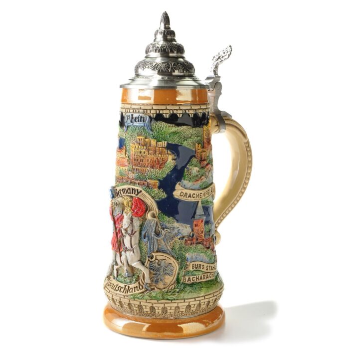 Vater Rhein Krug 1/2 Ltr., kobalt, handbemalt mit Zinndeckel – Bild 5