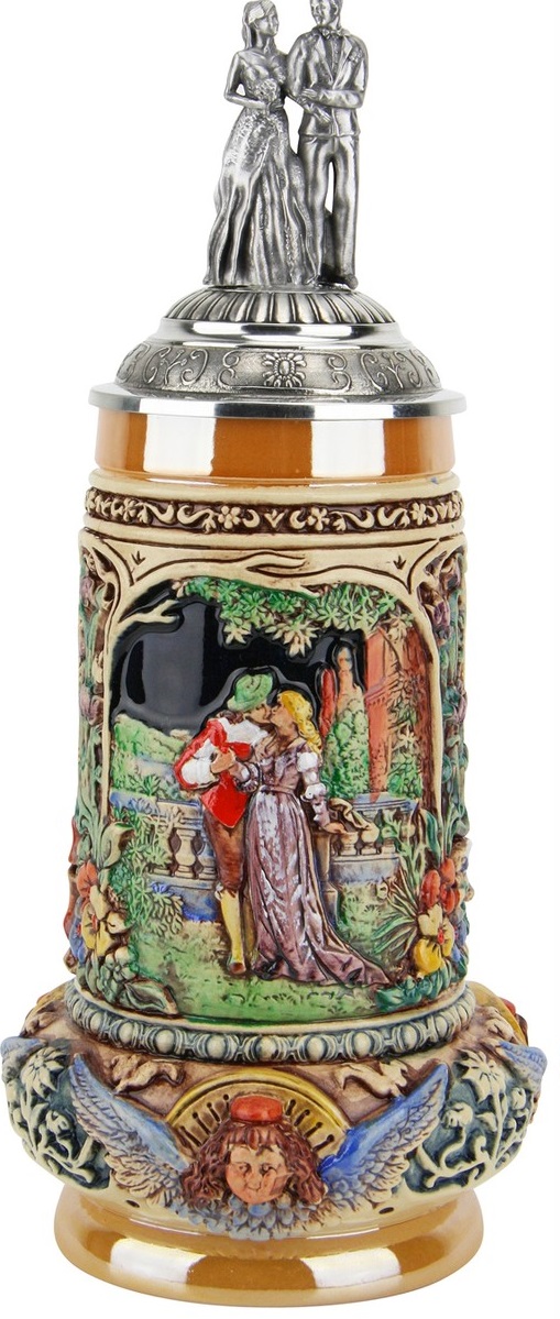Hochzeitskrug bemalt 1/2 Ltr. kobalt bemalt mit Brautpaar-Deckel
