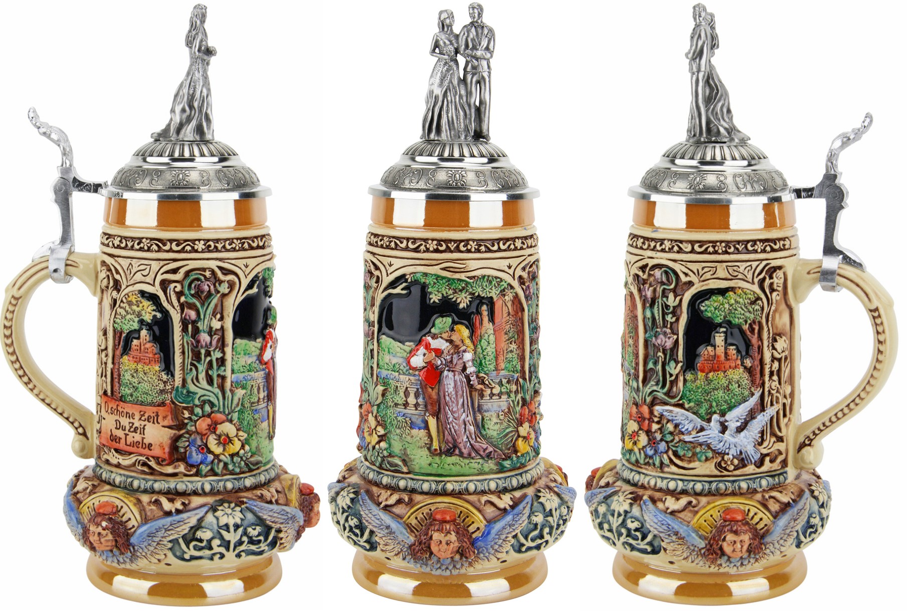 Hochzeitskrug bemalt 1/2 Ltr. kobalt bemalt mit Brautpaar-Deckel – Bild 5
