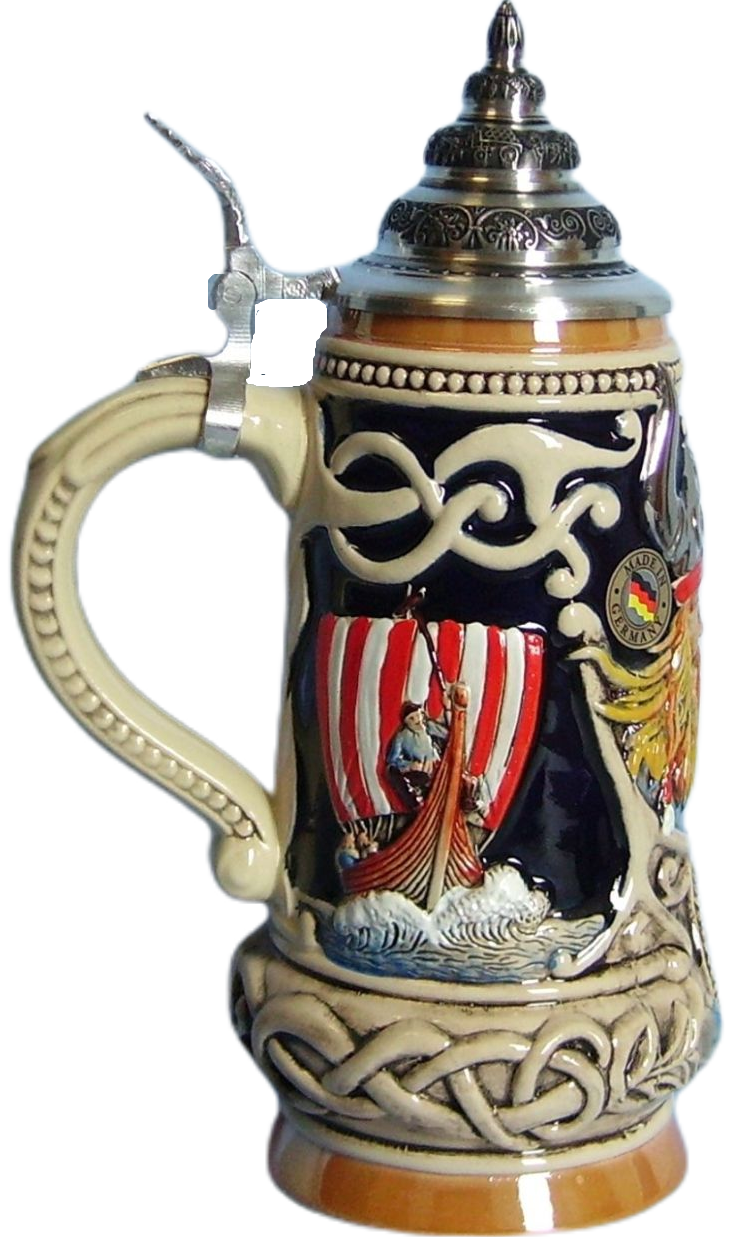 Wikinger Krug 0,5L, bemalt mit Zinndeckel – Bild 3