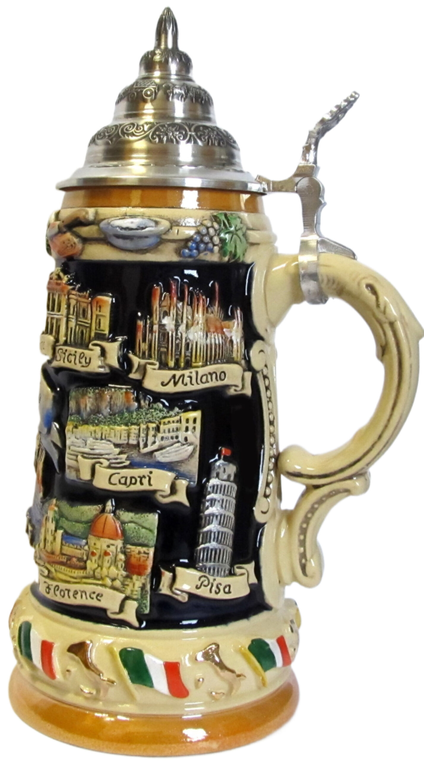 Italien Panorama Krug mit Zinndeckel – Bild 4