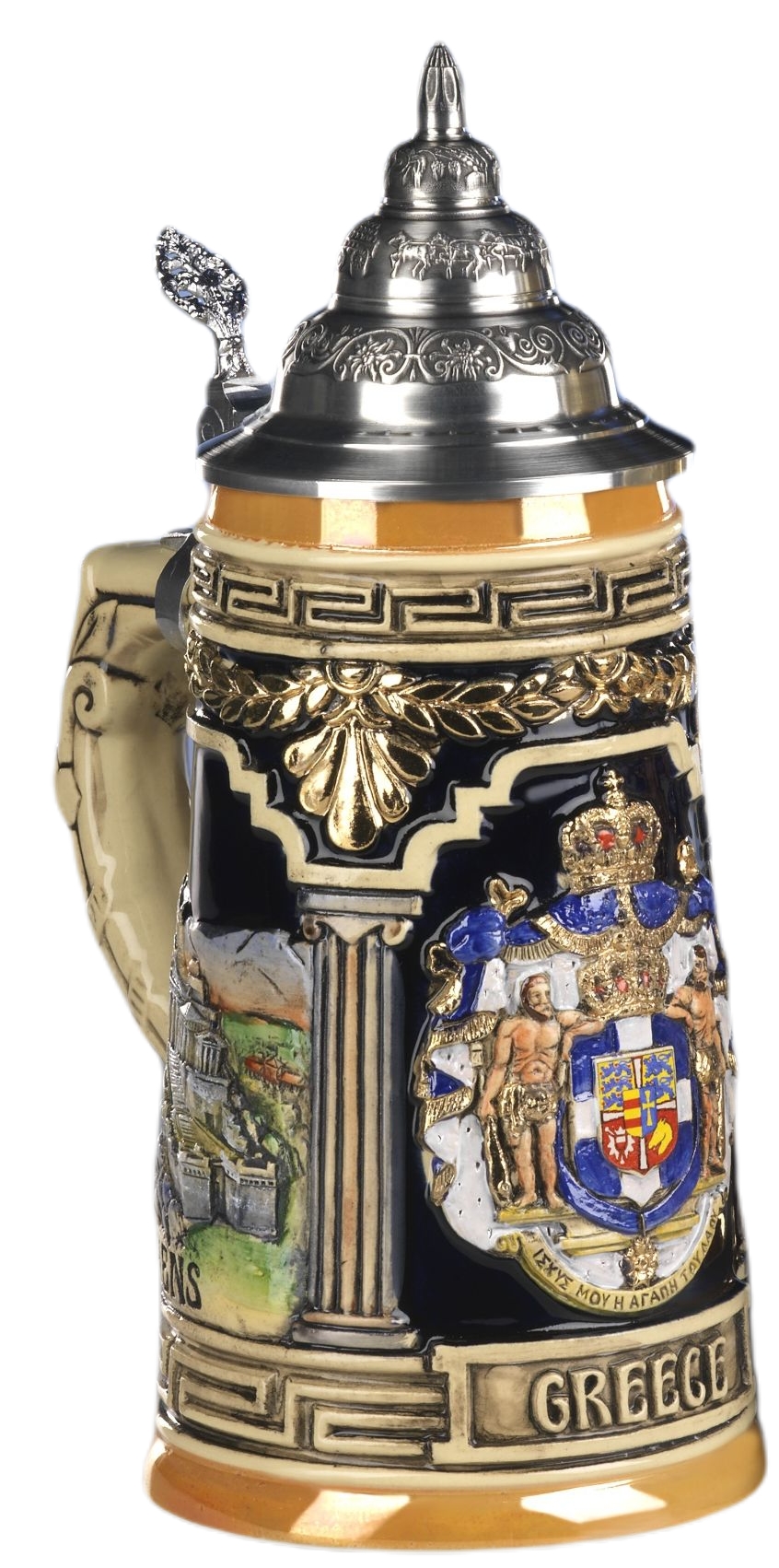 Griechenland Panorama Krug mit Zinndeckel