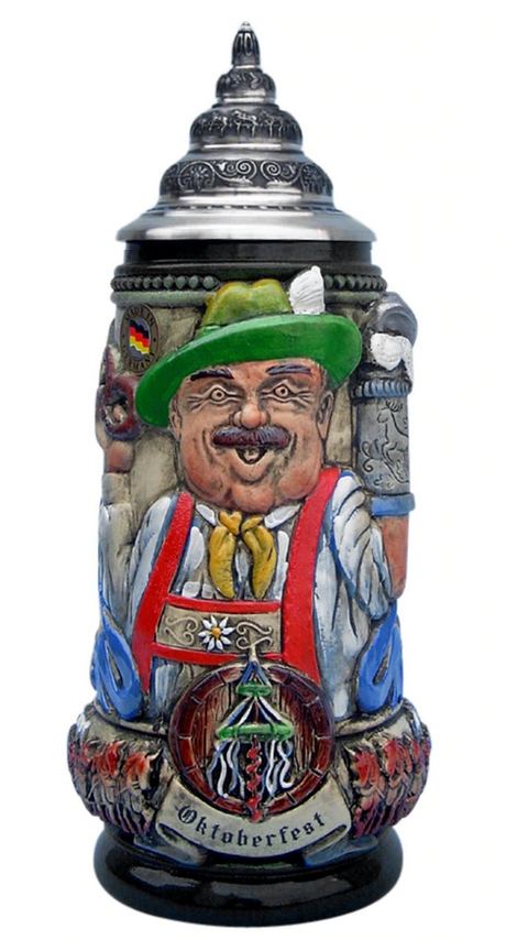 Oktoberfest Krug 1/2L, rustika bemalt mit Zinndeckel