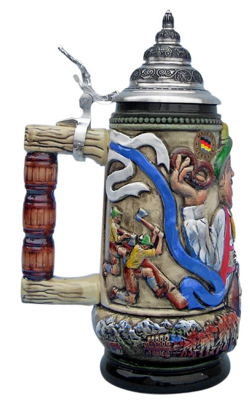 Oktoberfest Krug 1/2L, rustika bemalt mit Zinndeckel – Bild 4