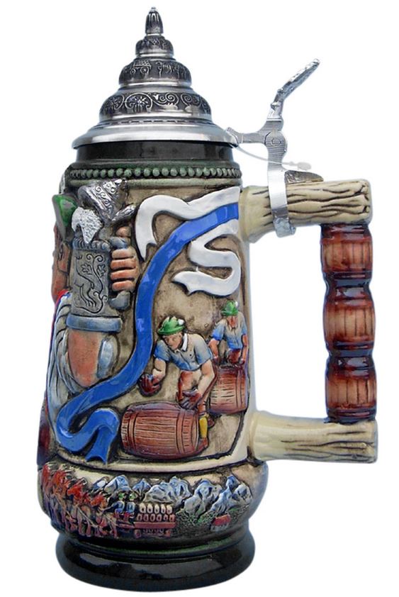 Oktoberfest Krug 1/2L, rustika bemalt mit Zinndeckel – Bild 3