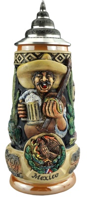 Mexiko Krug 1/2 Liter mit Zinndeckel – Bild 2