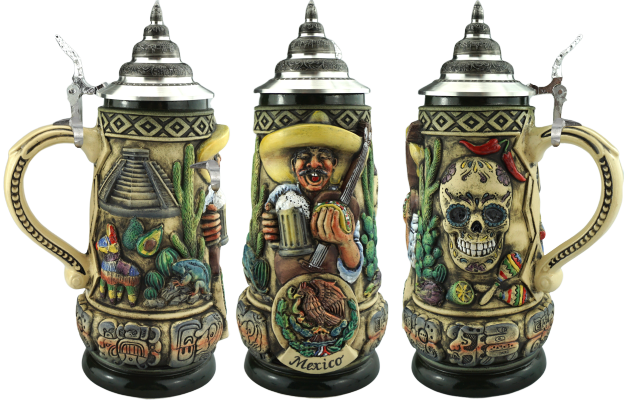 Mexiko Krug 1/2 Liter Rustika mit Zinndeckel – Bild 4