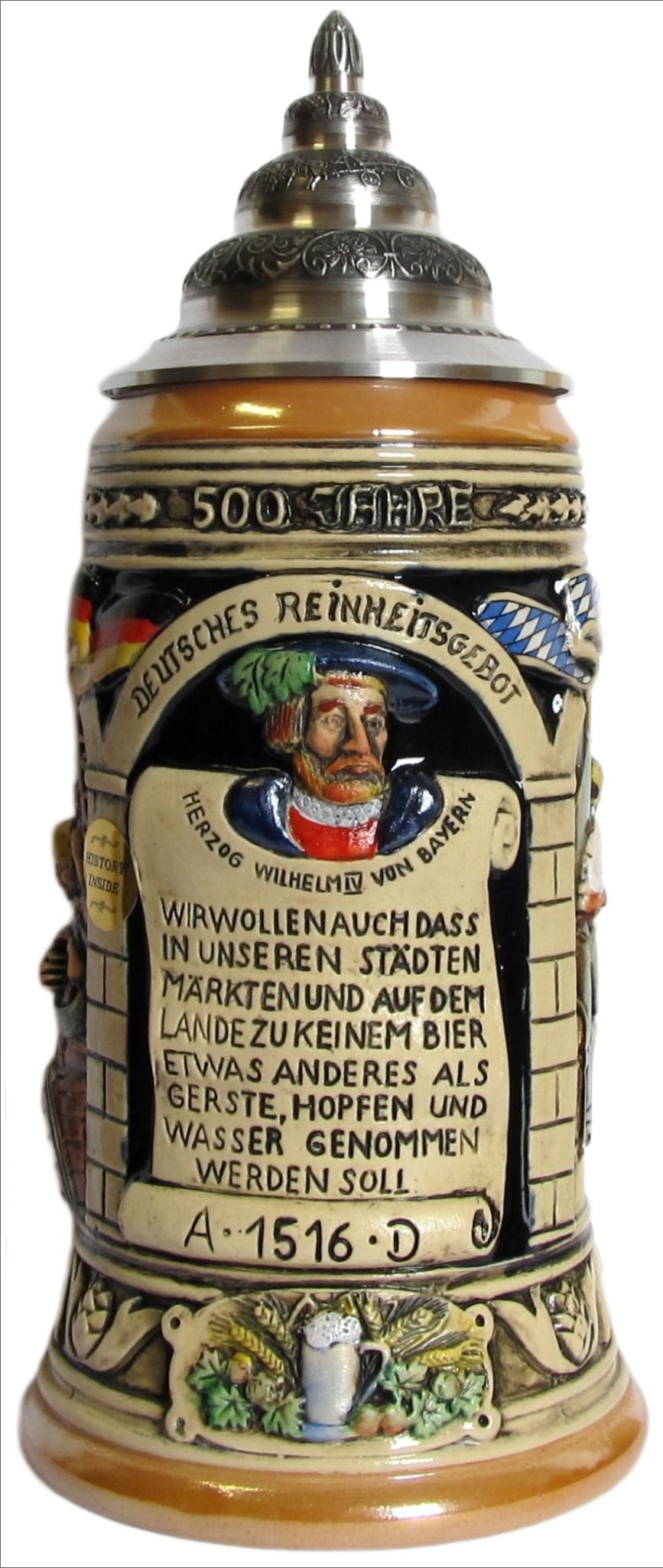 Reinheitsgebot 1.0 L, Kobalt, bemalt, Zinndeckel