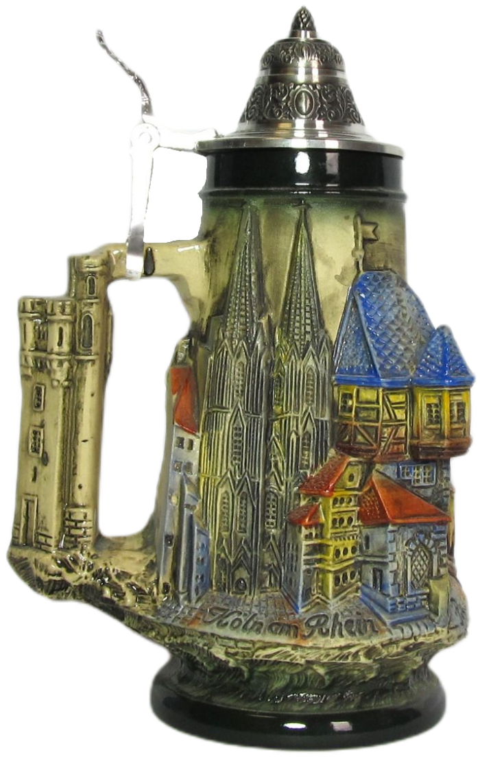 Rheinland Krug 1/2 ltr. rustikal, bemalt,Thewalt 1893, Zinndeckel – Bild 3
