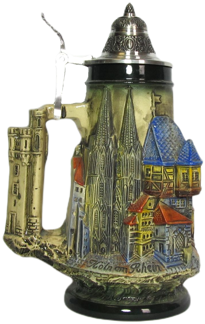 Rheinland Krug 1/2 ltr. rustikal, bemalt,Thewalt 1893, Zinndeckel – Bild 3