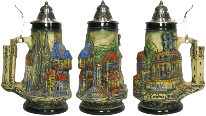 Rheinland Krug 1/2 ltr. rustikal, bemalt,Thewalt 1893, Zinndeckel – Bild 4