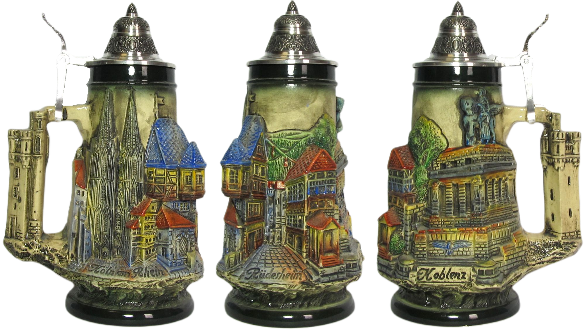 Rheinland Krug 1/2 ltr. rustikal, bemalt,Thewalt 1893, Zinndeckel – Bild 4