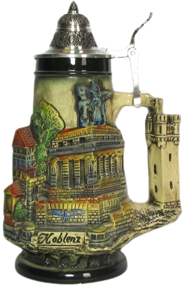 Rheinland Krug 1/2 ltr. rustikal, bemalt,Thewalt 1893, Zinndeckel – Bild 5