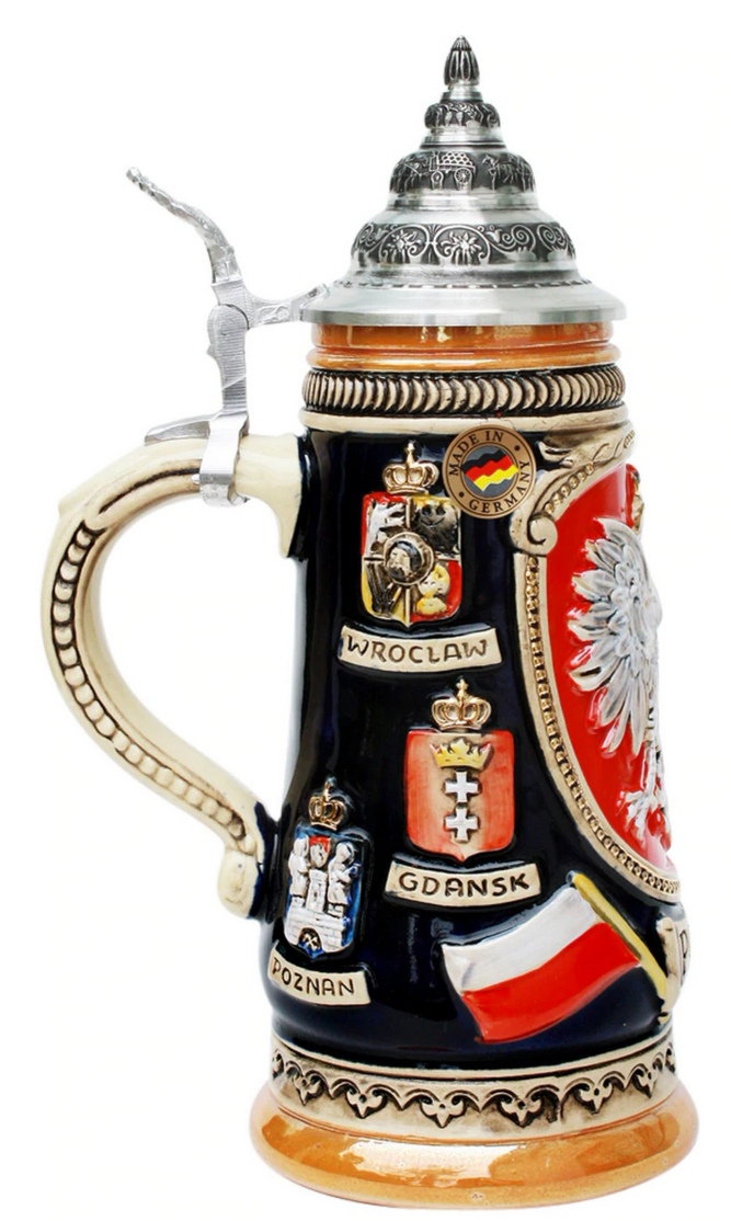 Polen Krug 1/2 Ltr., kobalt, bemalt, mit Zinndeckel – Bild 4