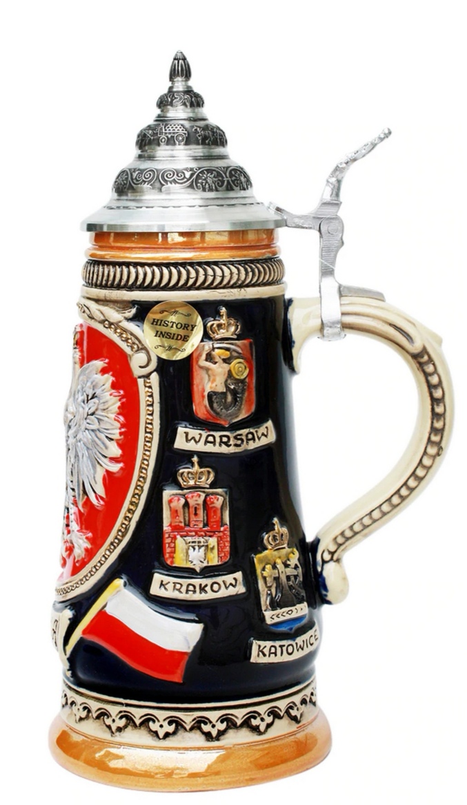 Polen Krug 1/2 Ltr., kobalt, bemalt, mit Zinndeckel – Bild 3