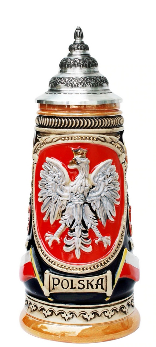 Polen Krug 1/2 Ltr., kobalt, bemalt, mit Zinndeckel