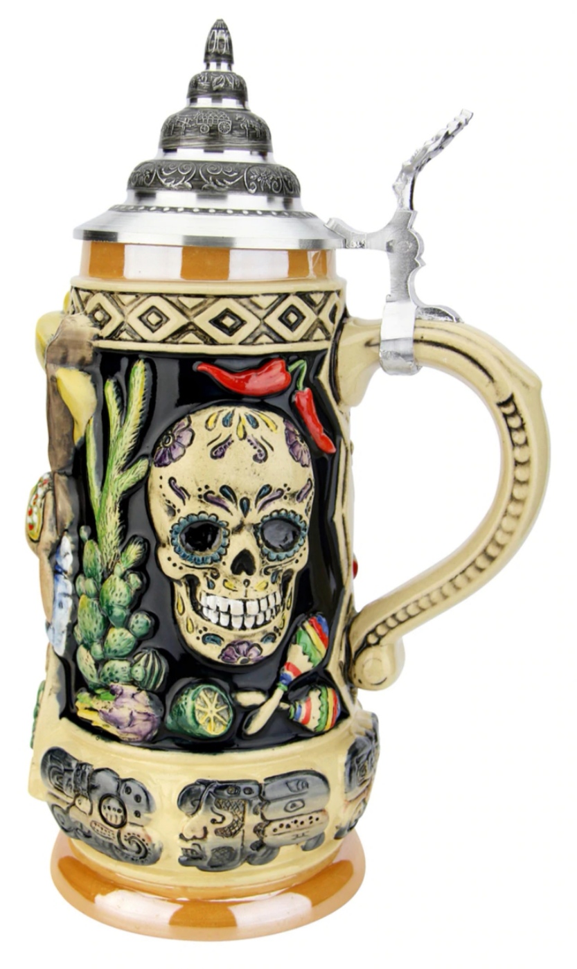 Mexiko Krug 1/2 Liter mit Zinndeckel – Bild 3