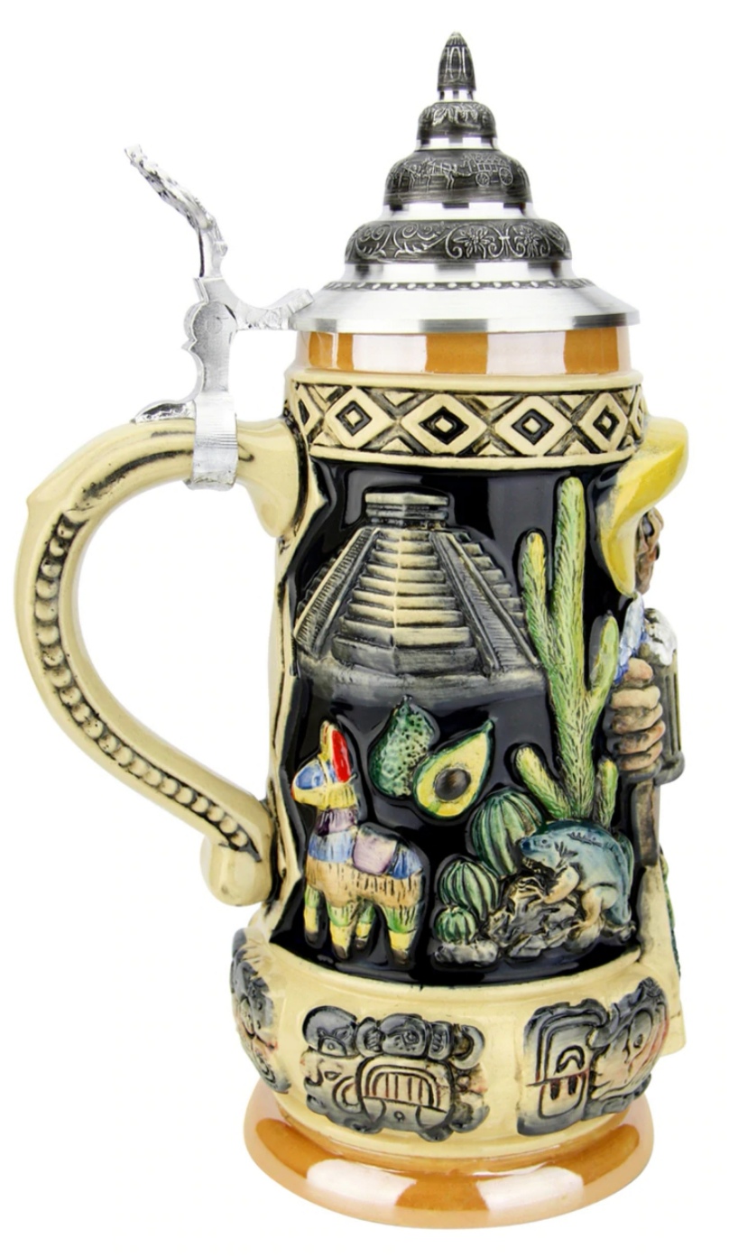 Mexiko Krug 1/2 Liter mit Zinndeckel – Bild 4