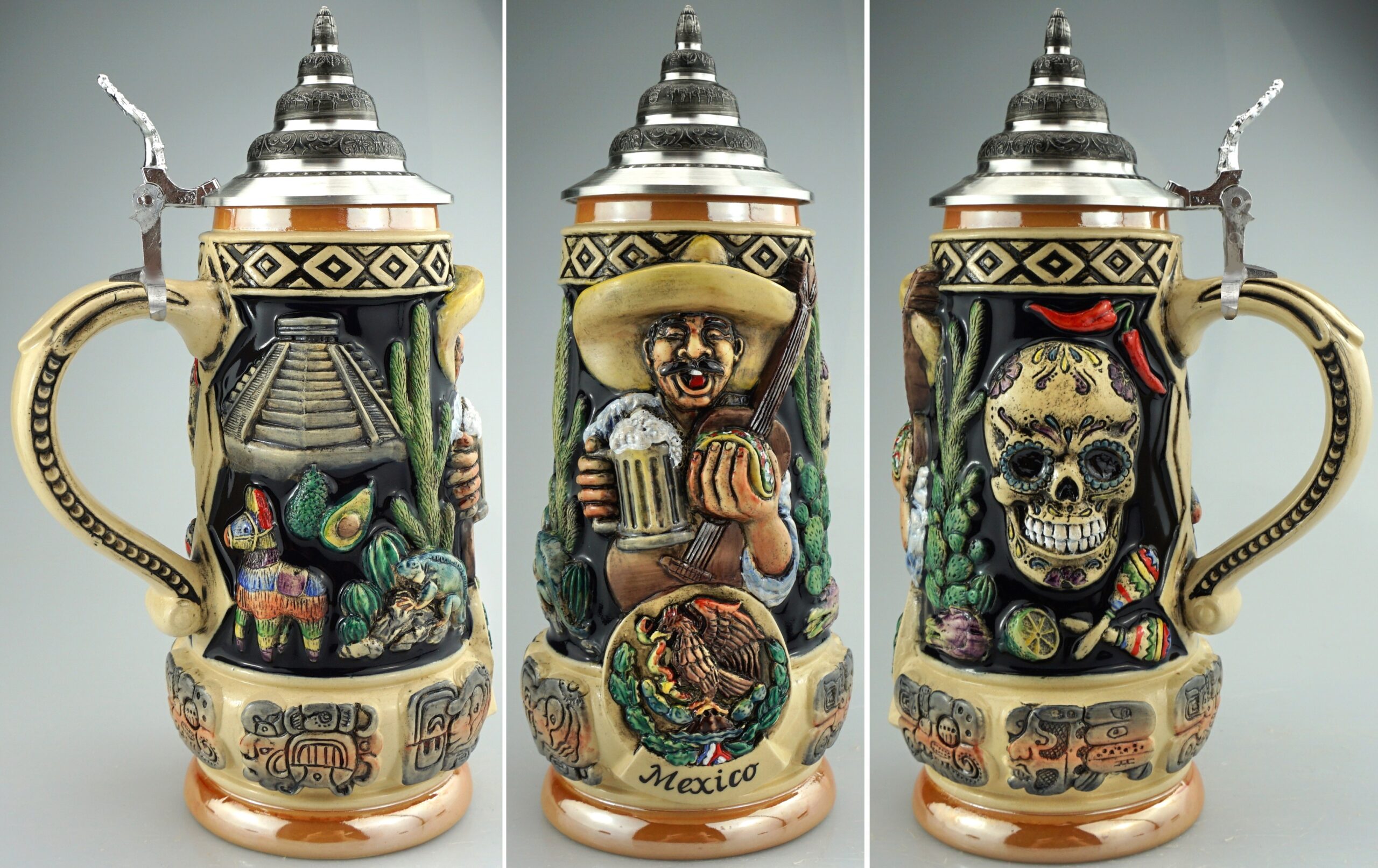 Mexiko Krug 1/2 Liter mit Zinndeckel – Bild 6