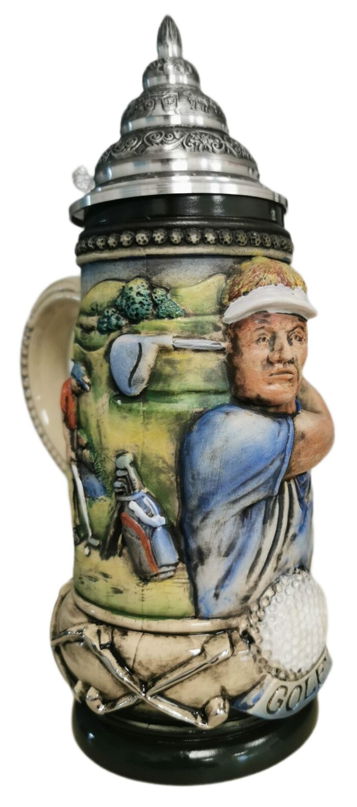 Golfer Krug, handbemalt, 1/2 Ltr., Zinndeckel – Bild 6