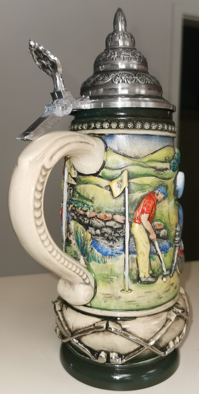 Golfer Krug, handbemalt, 1/2 Ltr., Zinndeckel – Bild 5