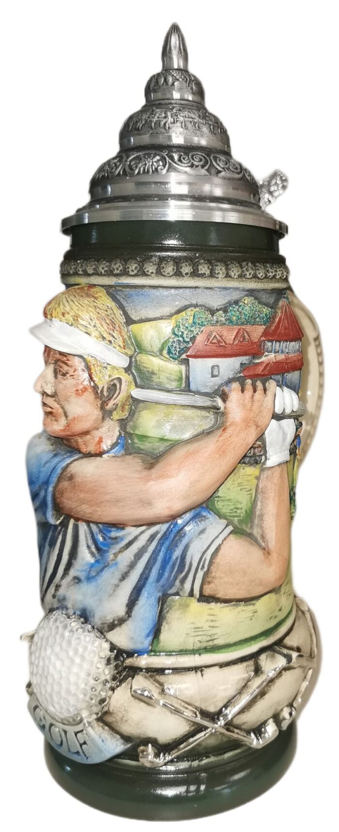 Golfer Krug, handbemalt, 1/2 Ltr., Zinndeckel – Bild 3