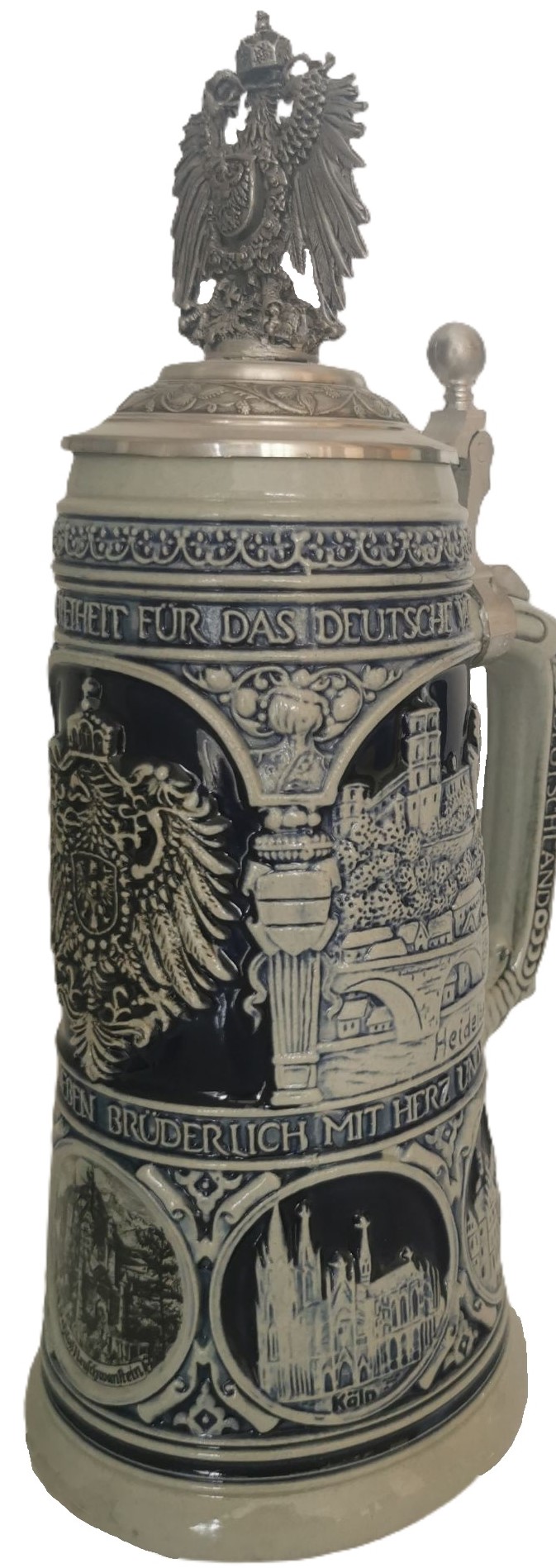 Deutschlandlied Krug 0,75 Ltr., steingrau, Zinnadlerdeckel – Bild 4