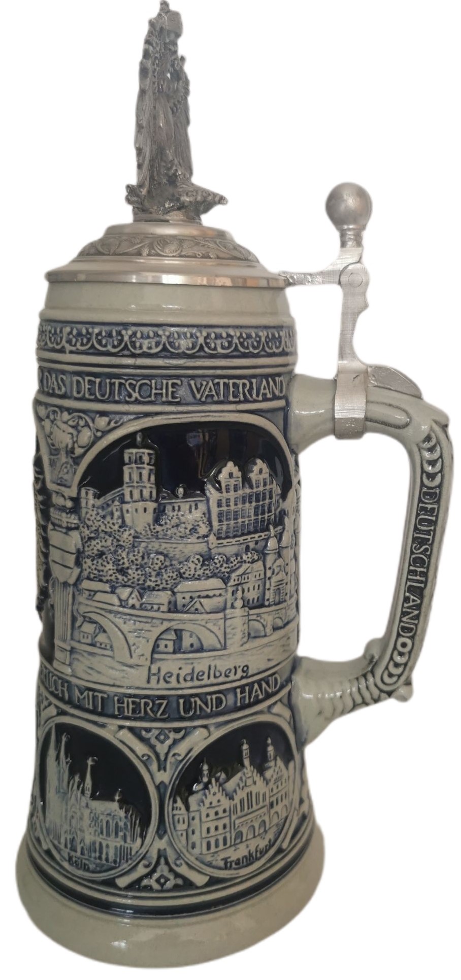 Deutschlandlied Krug 0,75 Ltr., steingrau, Zinnadlerdeckel – Bild 5