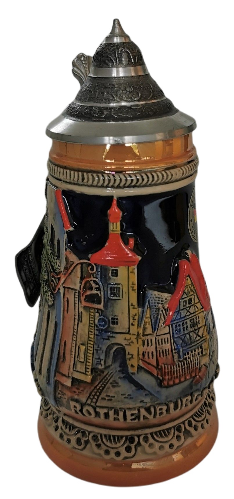 Rothenburg Krug Klein 1/8 Liter bemalt mit Zinndeckel