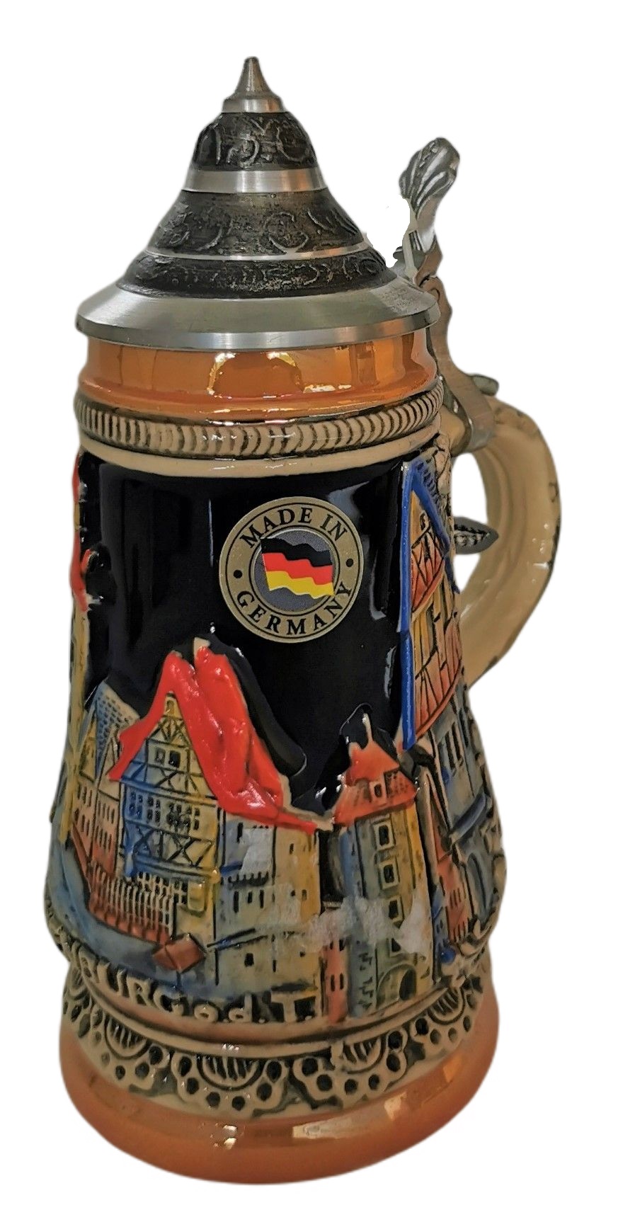 Rothenburg Krug Klein 1/8 Liter bemalt mit Zinndeckel – Bild 4