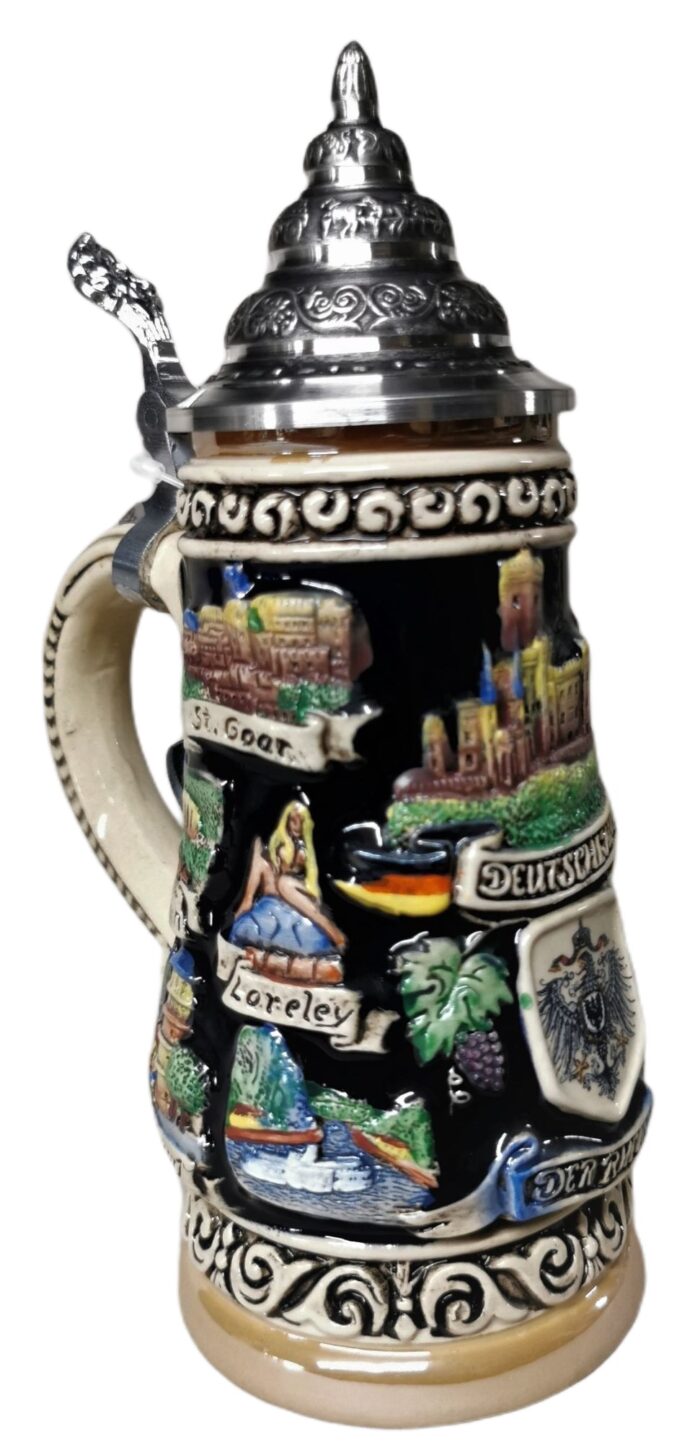 Rhein Panorama 1/4 Liter Krug bemalt mit Zinndeckel – Bild 2