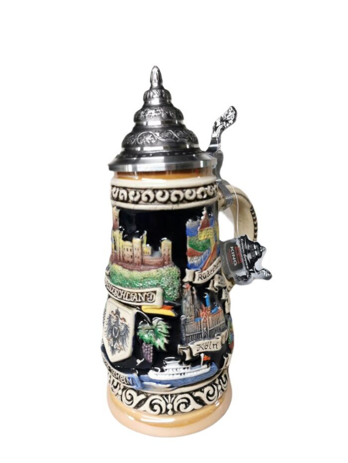 Rhein Panorama 1/4 Liter Krug bemalt mit Zinndeckel – Bild 4