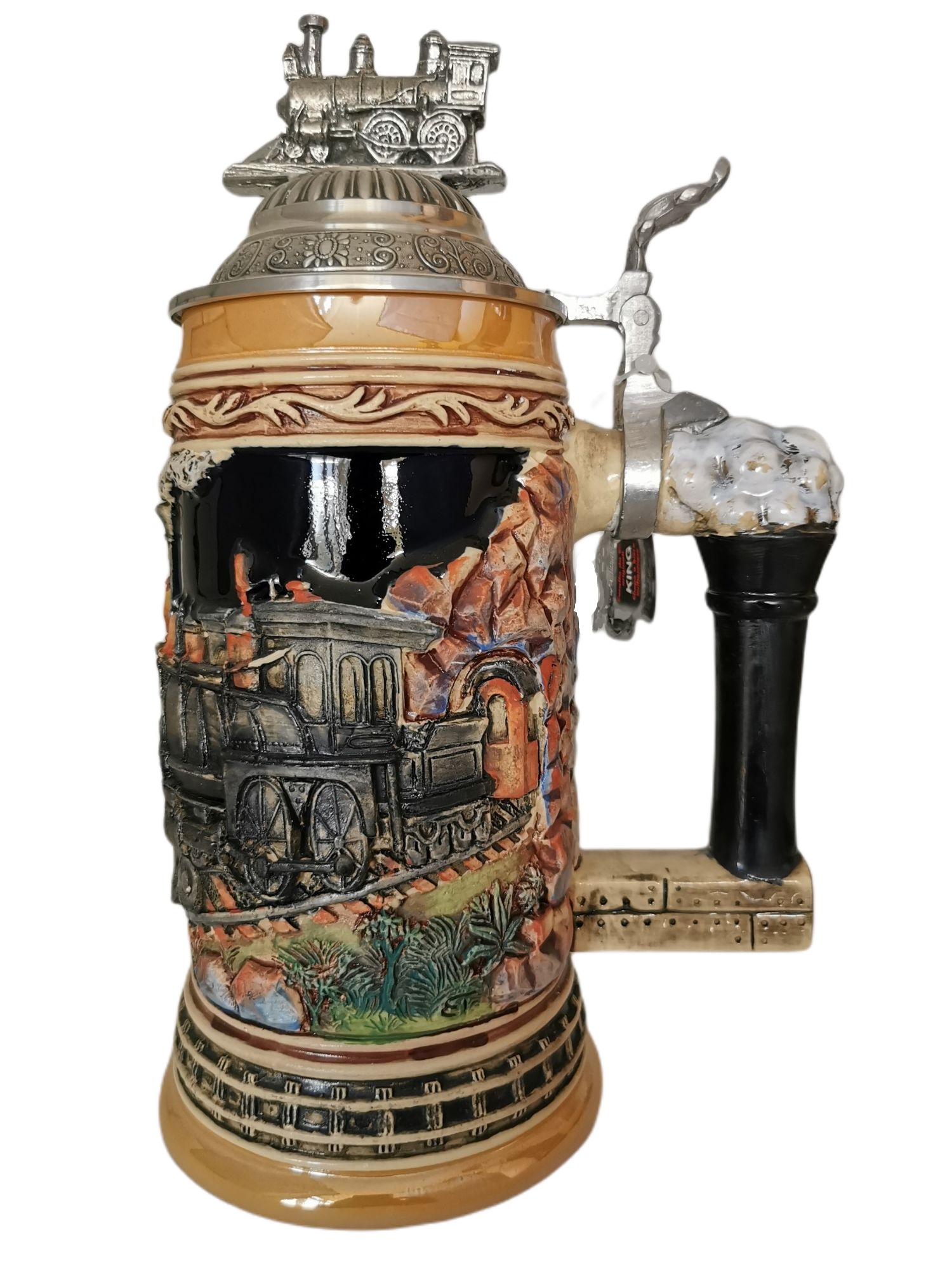 Eisenbahn Lokomotive Krug 1/2 Ltr, kobalt, bemalt, . mit Lok ZD – Bild 4
