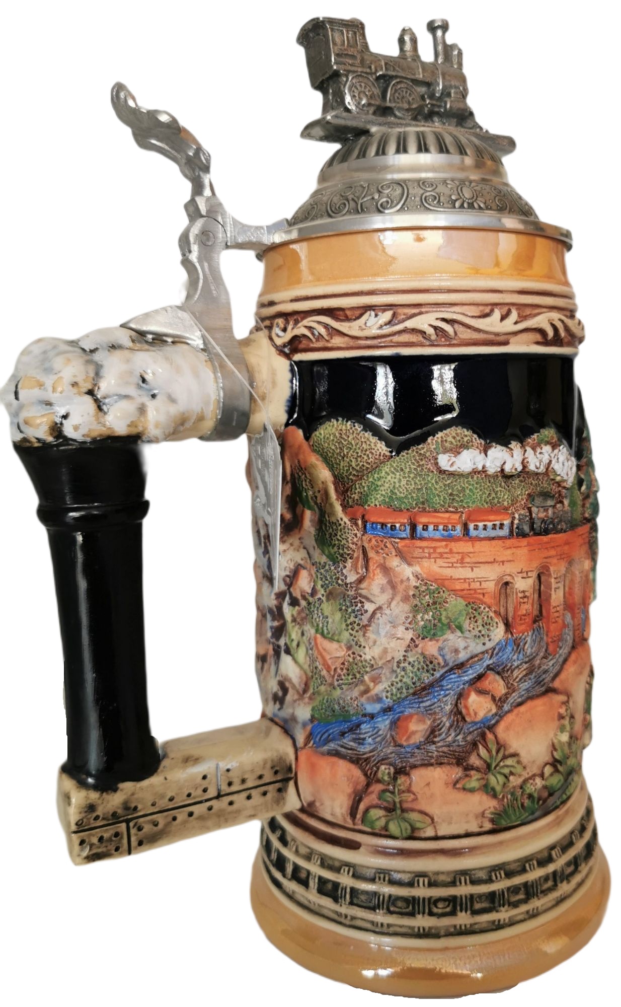 Eisenbahn Lokomotive Krug 1/2 Ltr, kobalt, bemalt, . mit Lok ZD – Bild 6