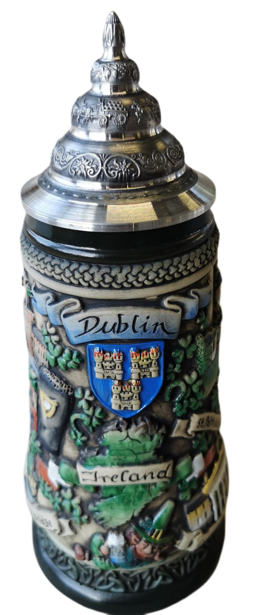 Irland, Dublin Krug, 0,5 Ltr., rusti bemalt, Zinndeckel – Bild 2