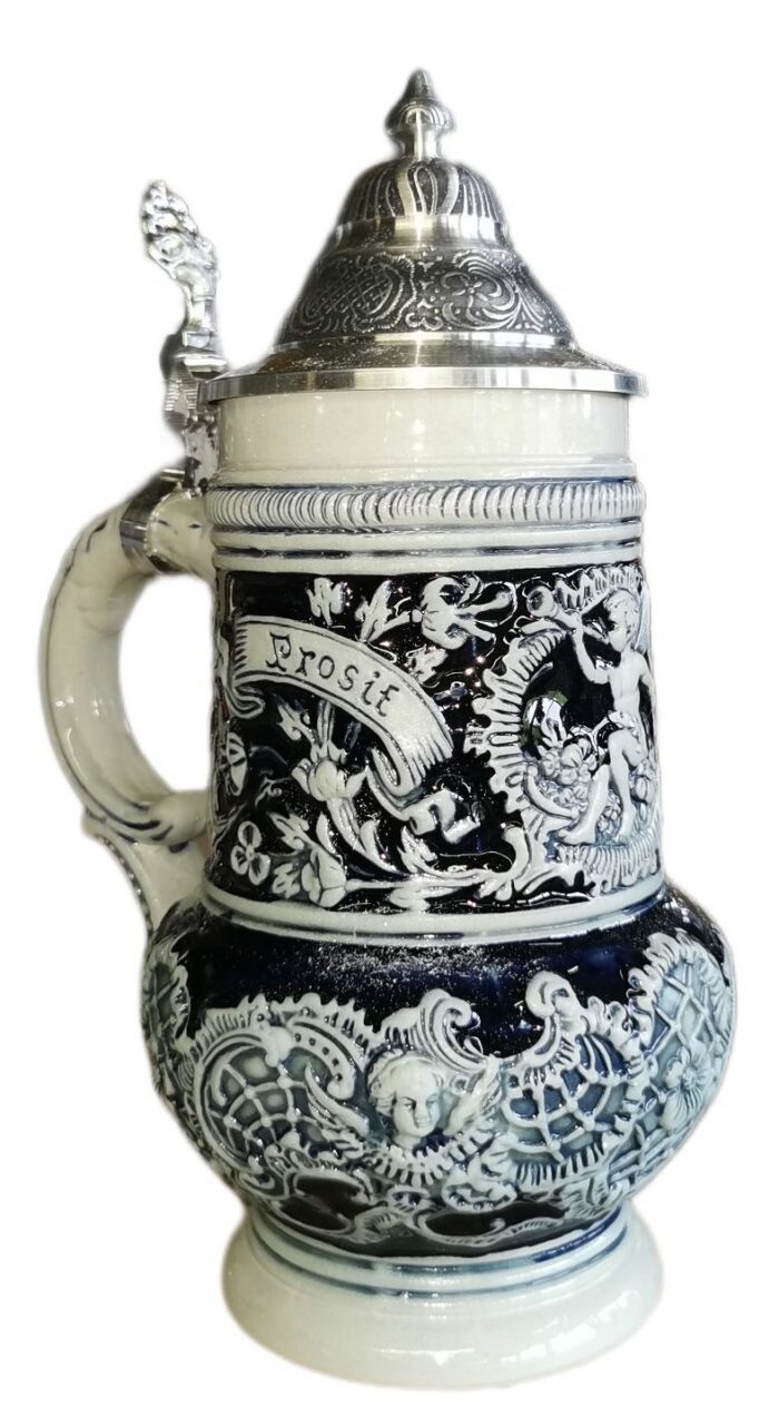 Rokoko Engel Krug 0,5 ltr. steinfarben, Zinndeckel – Bild 3
