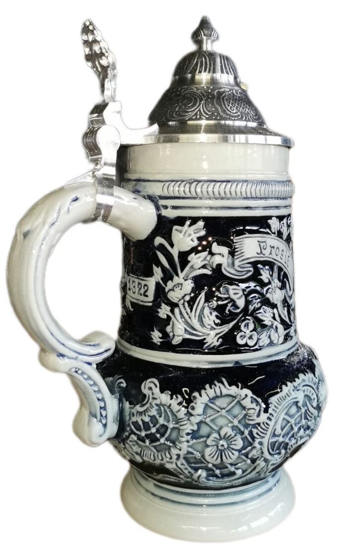 Rokoko Engel Krug 0,5 ltr. steinfarben, Zinndeckel – Bild 4