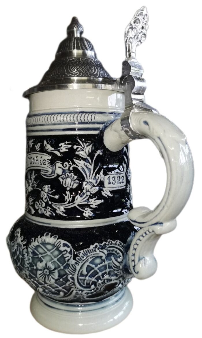 Rokoko Engel Krug 0,5 ltr. steinfarben, Zinndeckel – Bild 5